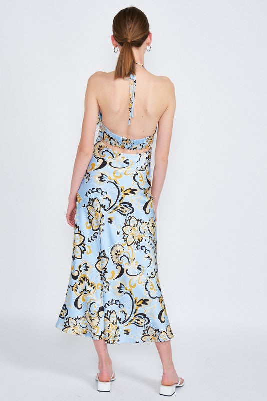 AVAH-Blue Mosaic Halter Neck Midi Dress-Baroque Print