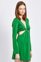 Emerald Twilight Long Sleeve Cut-Out Dress-Green-Avah