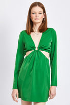 Emerald Twilight Long Sleeve Cut-Out Dress-Green-Avah