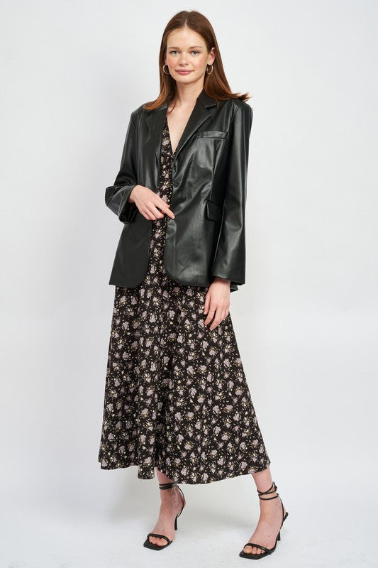 Perfect Duet Oversized Faux Leather Blazer Jacket - Black-Avah