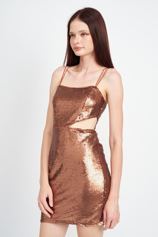 Starlight Soirée Cut-Out Sequin Mini Dress - Rust-Avah