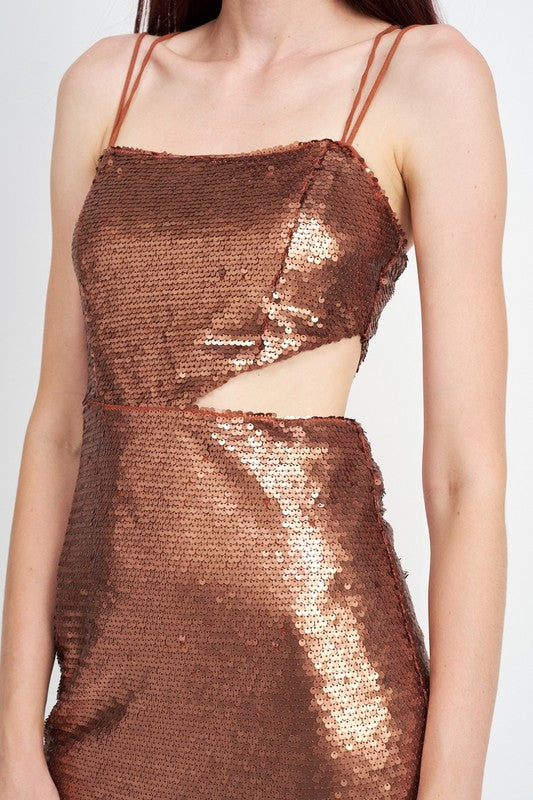 Starlight Soirée Cut-Out Sequin Mini Dress - Rust-Avah