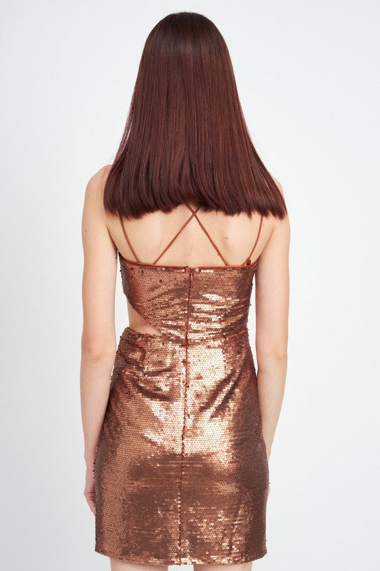 Starlight Soirée Cut-Out Sequin Mini Dress - Rust-Avah