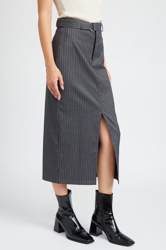 Go For Bold Pinstriped Midi Skirt-Gray-AVAH