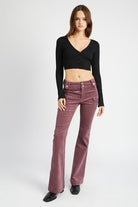 Rustic Elegance Low Rise Flare Pants-Mauve-Avah