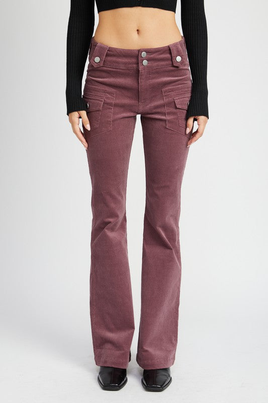 Rustic Elegance Low Rise Flare Pants-Mauve-Avah