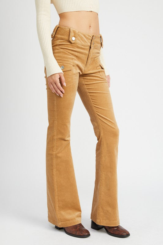 Rustic Elegance Low Rise Flare Pants-Khaki-Avah