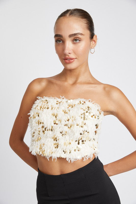 Festive Fête Feathered Tube Top - Cream-Avah