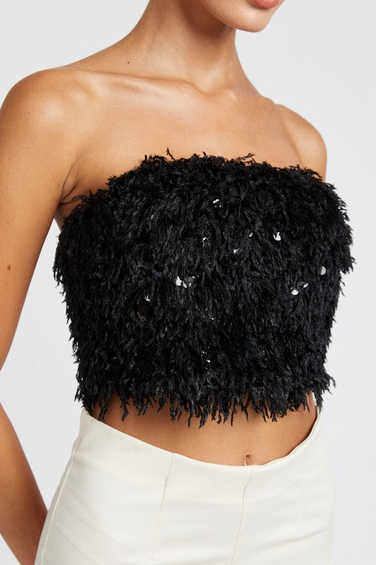 Festive Fête Feathered Tube Top - Black-Avah