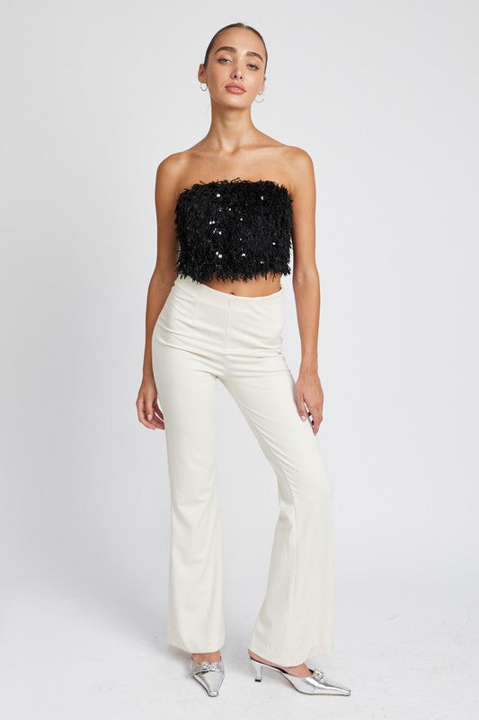 Festive Fête Feathered Tube Top - Black-Avah