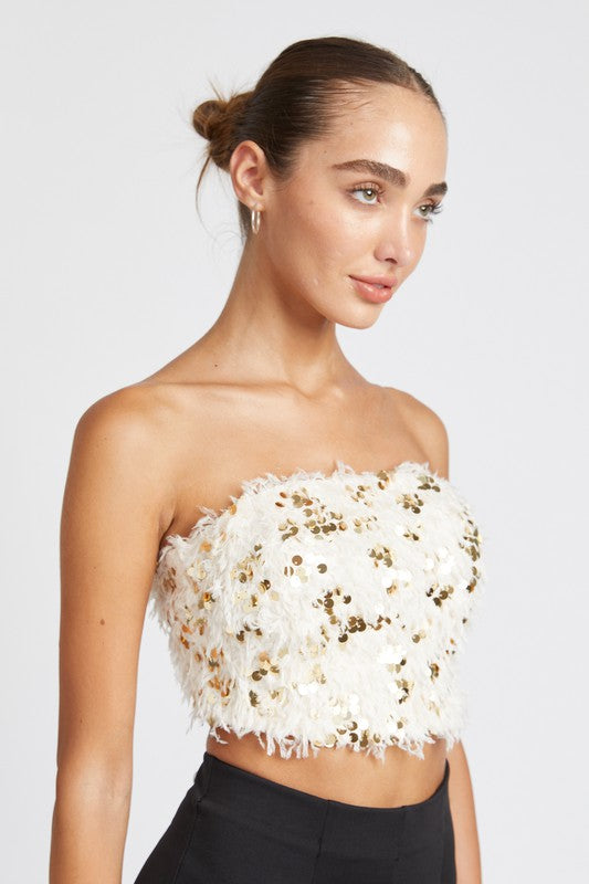 Festive Fête Feathered Tube Top - Cream-Avah