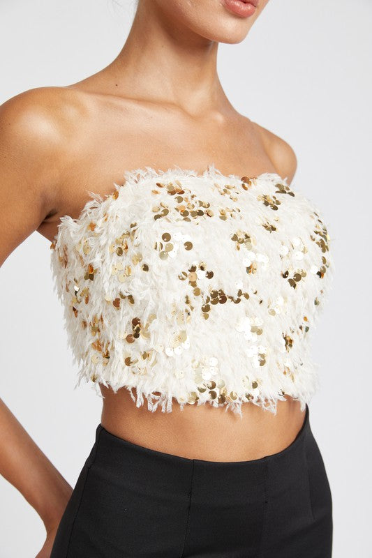Festive Fête Feathered Tube Top - Cream-Avah
