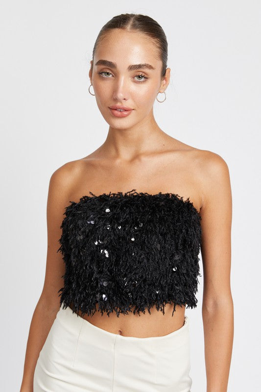 Festive Fête Feathered Tube Top - Black-Avah