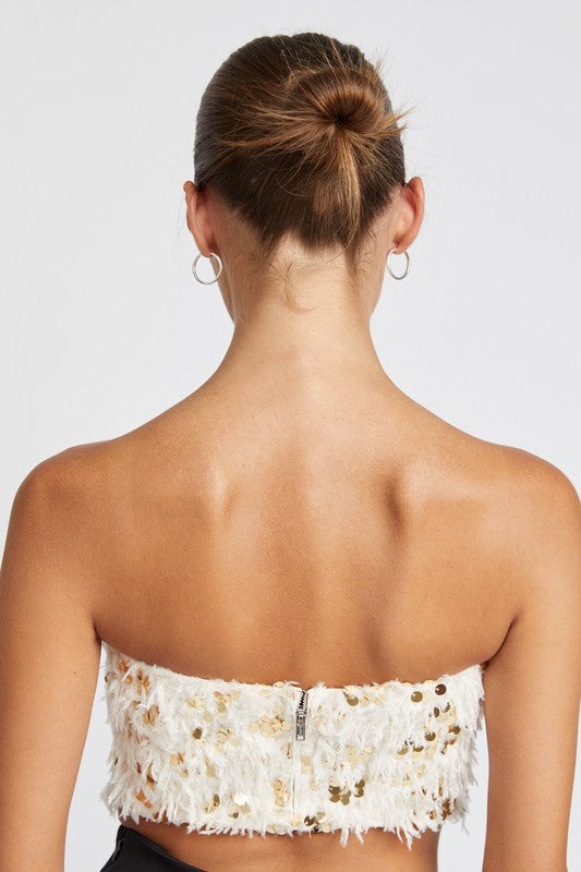 Festive Fête Feathered Tube Top - Cream-Avah