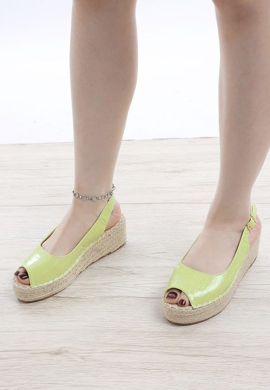 AVAH-Emma Faux Leather Peep Toe Sandals-Green