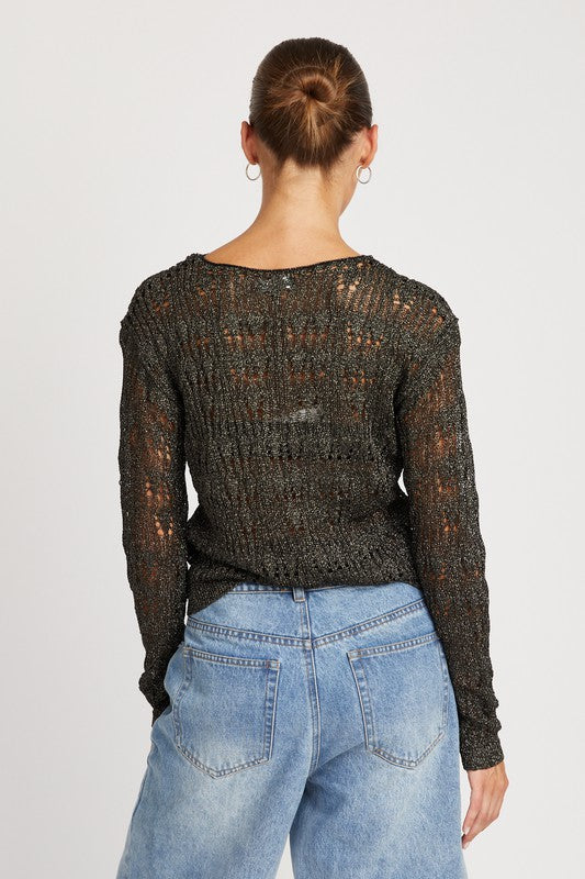 Originality Long Sleeve Crochet Top - Black-Avah