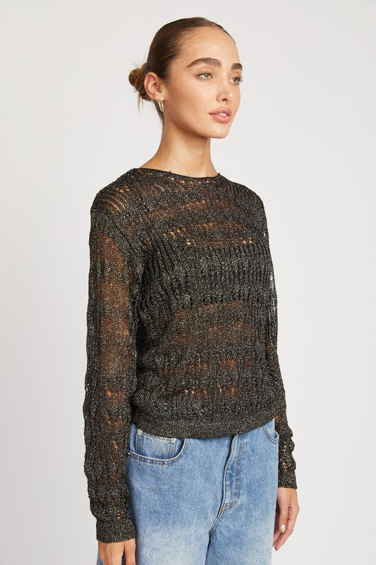Originality Long Sleeve Crochet Top - Black-Avah
