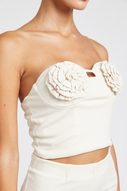 Floral Embrace Bustier Top - Cream-Avah
