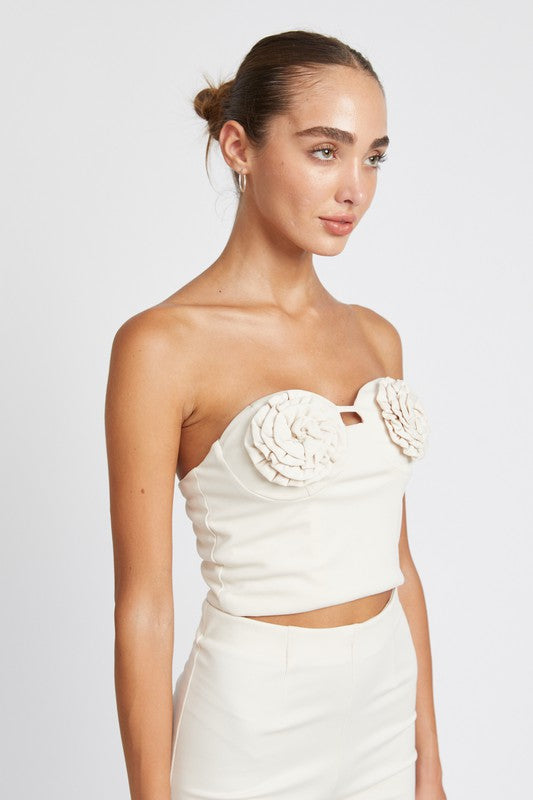 Floral Embrace Bustier Top - Cream-Avah
