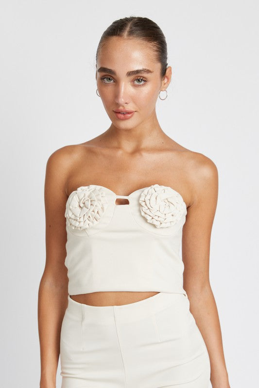 Floral Embrace Bustier Top - Cream-Avah