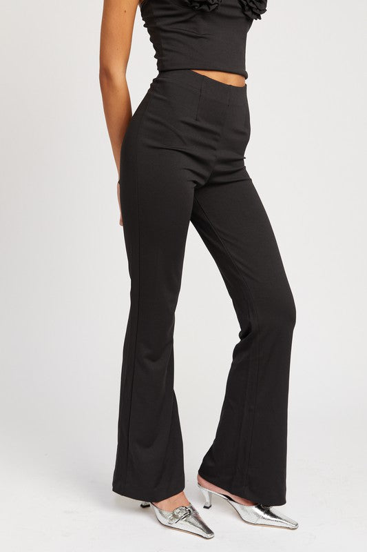 Sleek Silhouette High Waisted Flared Pants - Black-Avah