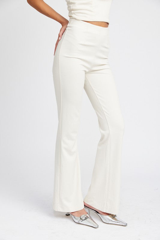 Sleek Silhouette High Waisted Flared Pants - Cream-Avah
