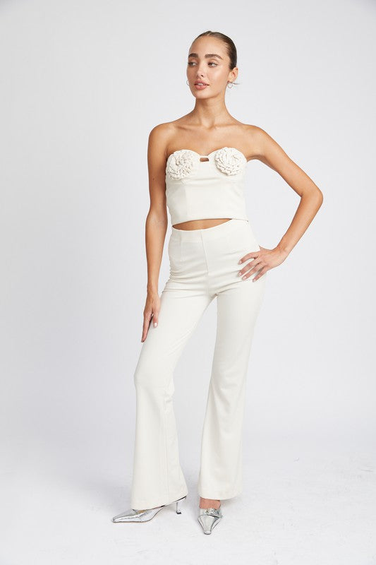 Sleek Silhouette High Waisted Flared Pants - Cream-Avah