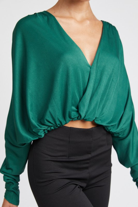 Elegance Unraveled V-Neck Long Sleeve Top - Teal -Avah