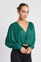 Elegance Unraveled V-Neck Long Sleeve Top - Teal -Avah