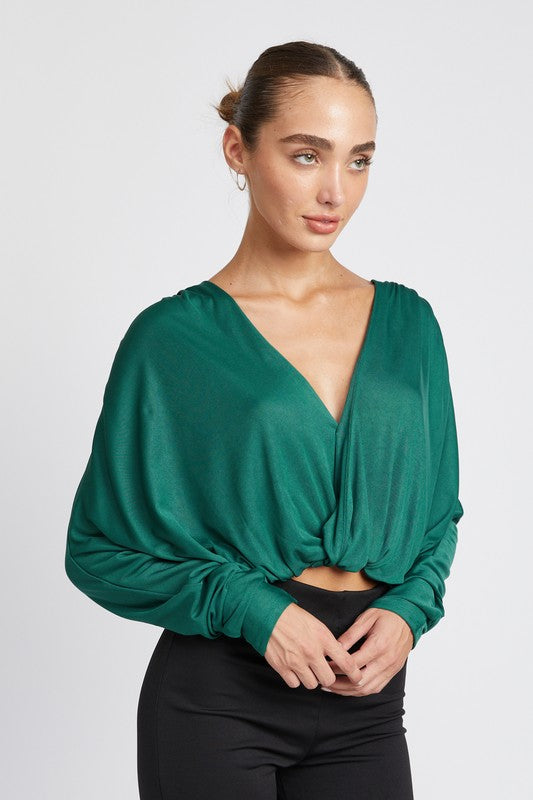 Elegance Unraveled V-Neck Long Sleeve Top - Teal -Avah