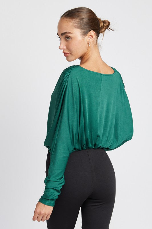 Elegance Unraveled V-Neck Long Sleeve Top - Teal -Avah