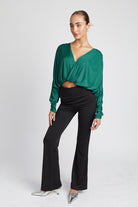 Elegance Unraveled V-Neck Long Sleeve Top - Teal -Avah