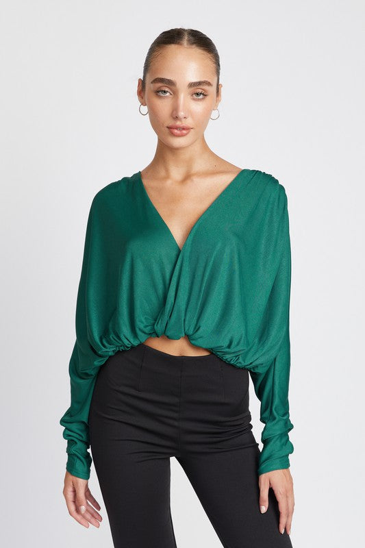 Elegance Unraveled V-Neck Long Sleeve Top - Teal -Avah
