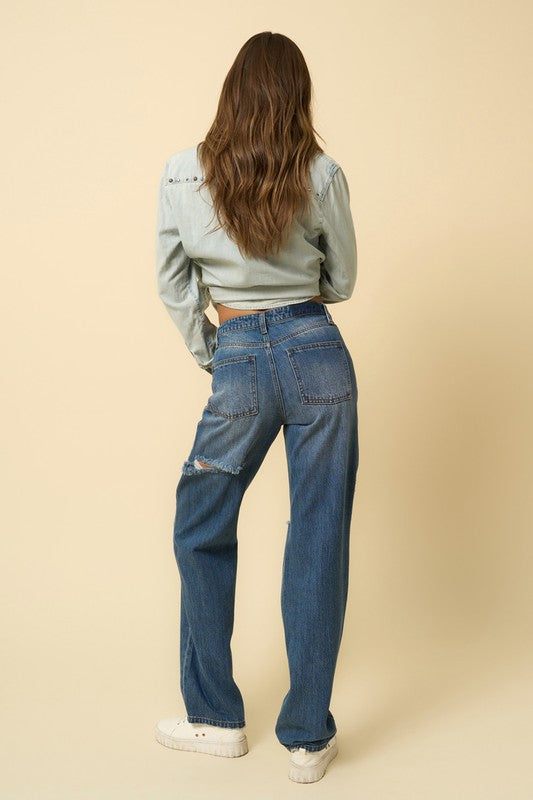 Elevated Edge High Waisted Straight Leg Jeans-AVAH