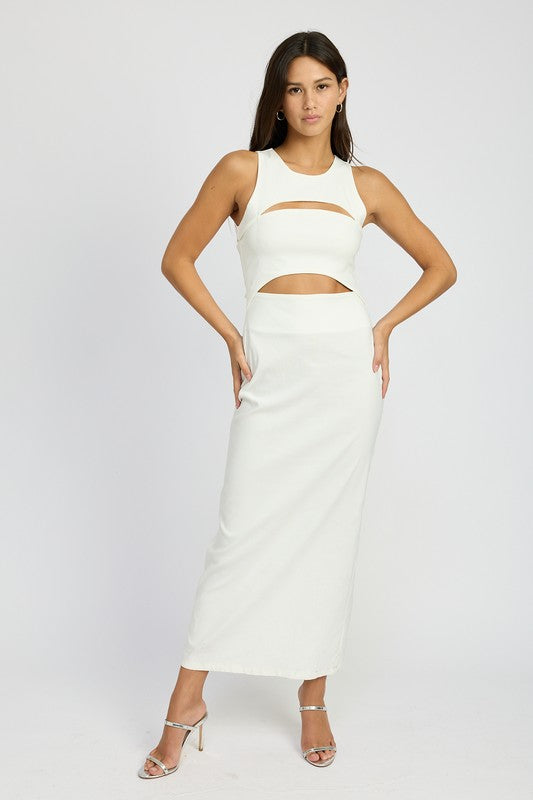 AVAH-Sculptural Vision Cutout Midi Dress-Cream