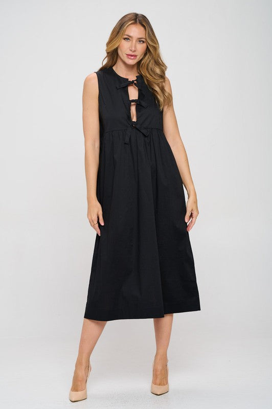AVAH-Luxe Liberty Black Sleeveless Midi Dress