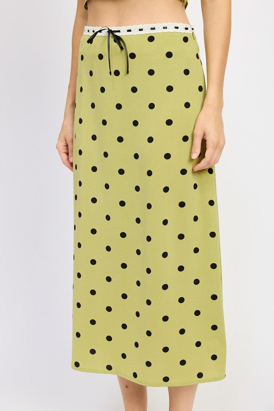 AVAH-Adeline Green Polka Dot Midi Skirt