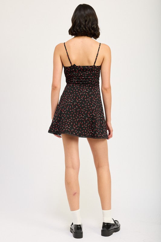 AVAH-Scarlet Petals Black and Red Floral Slip Mini Dress