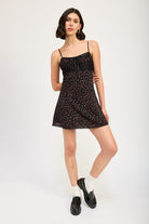 AVAH-Scarlet Petals Black and Red Floral Slip Mini Dress