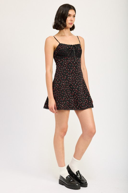 AVAH-Scarlet Petals Black and Red Floral Slip Mini Dress