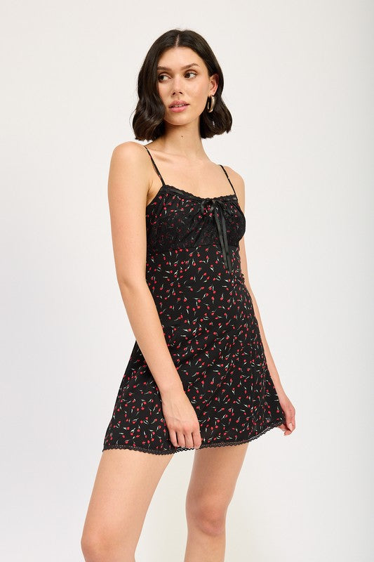 AVAH-Scarlet Petals Black and Red Floral Slip Mini Dress