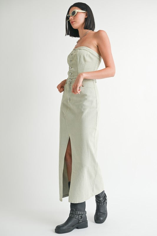 AVAH-Impact Strapless Washed Denim Dress