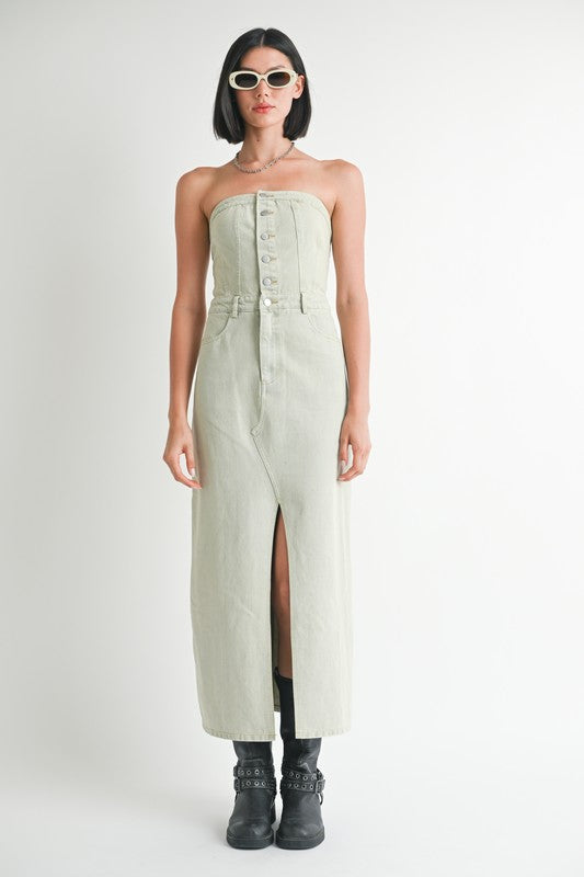 AVAH-Impact Strapless Washed Denim Dress