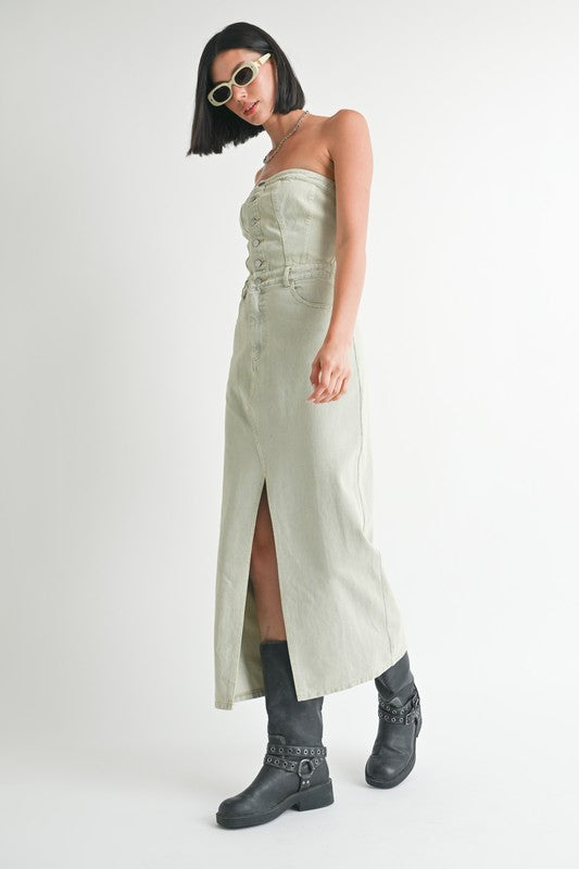 AVAH-Impact Strapless Washed Denim Dress