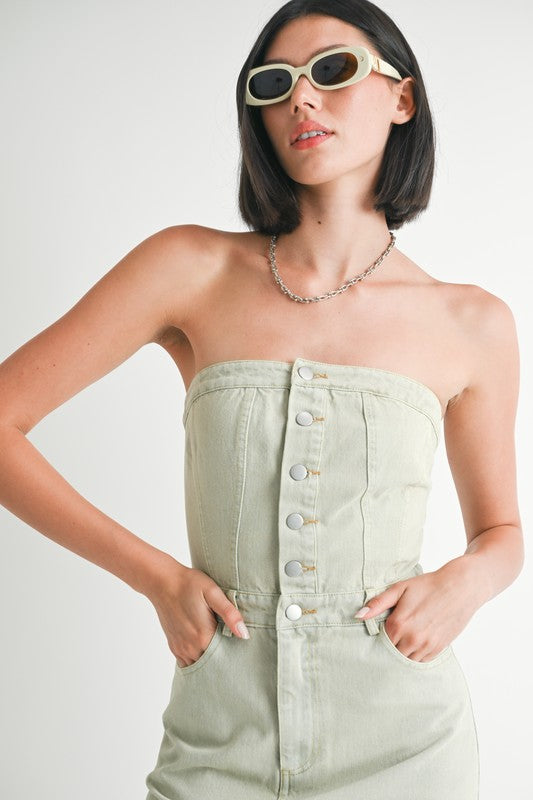 AVAH-Impact Strapless Washed Denim Dress