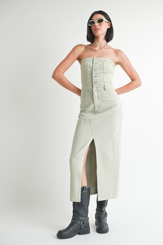 AVAH-Impact Strapless Washed Denim Dress