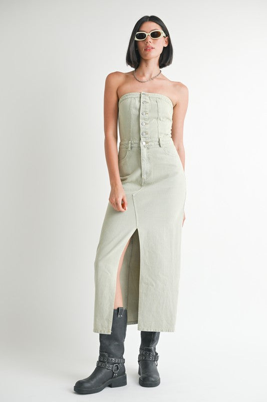 AVAH-Impact Strapless Washed Denim Dress