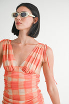 AVAH-Tangerine Twist V-Neck Orange Plaid Mini Dress