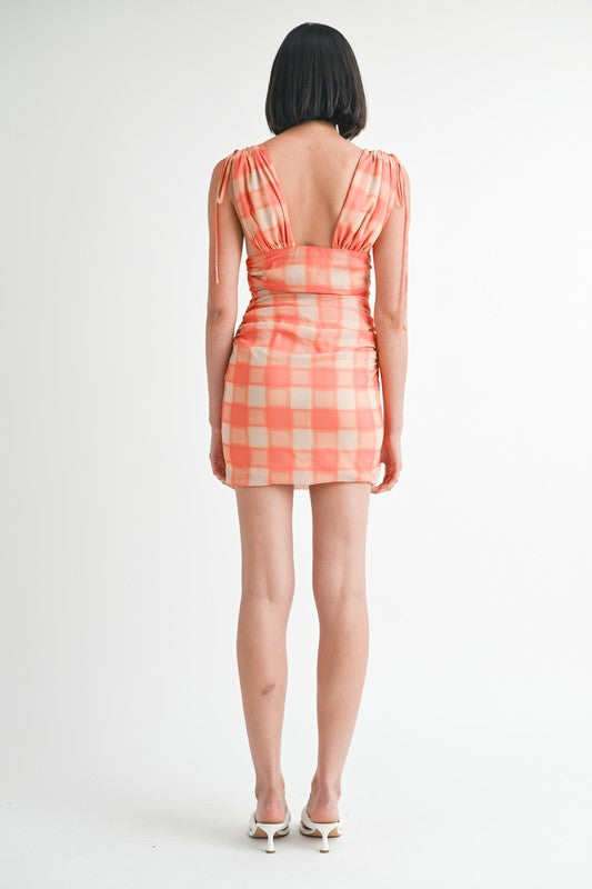AVAH-Tangerine Twist V-Neck Orange Plaid Mini Dress
