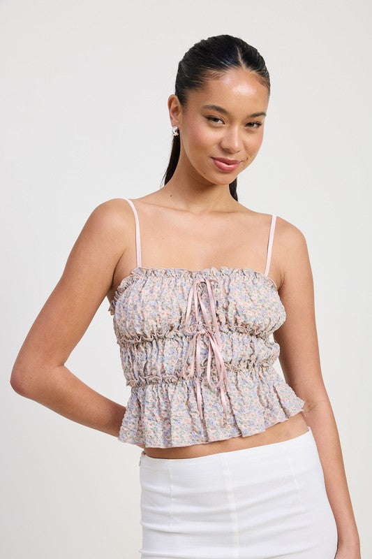 AVAH-Playful Femininity Floral Cami Crop Top with Ruffles-Pink